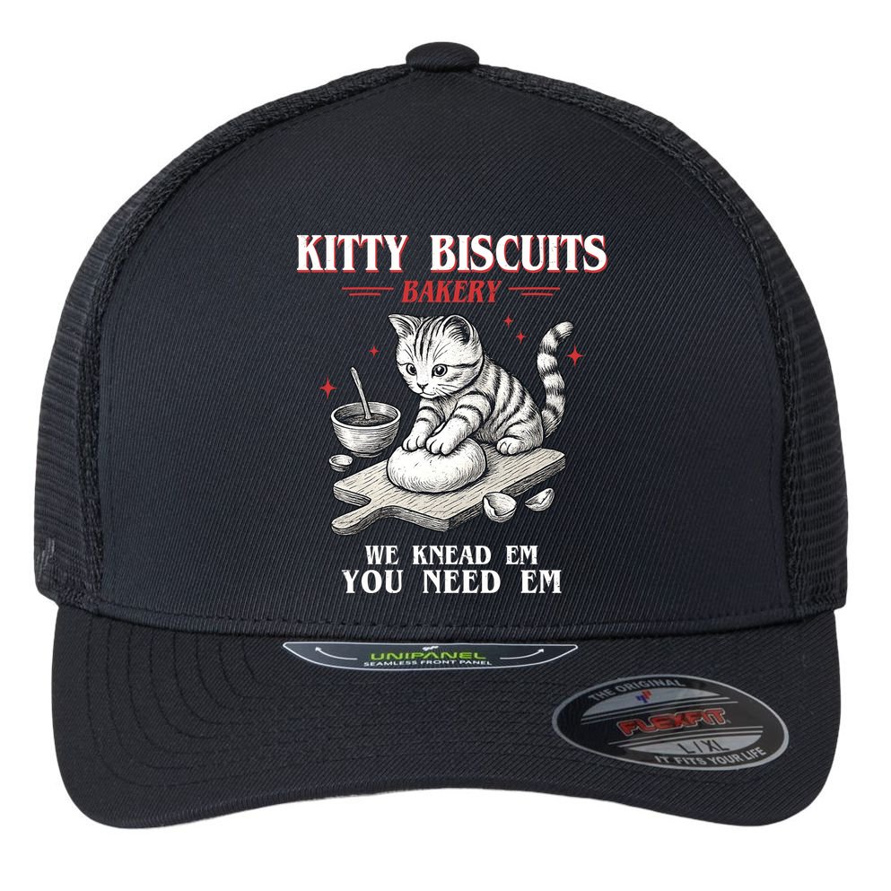 Kitty Biscuits We Knead Em You Need Em Cat Lover Baking Flexfit Unipanel Trucker Cap