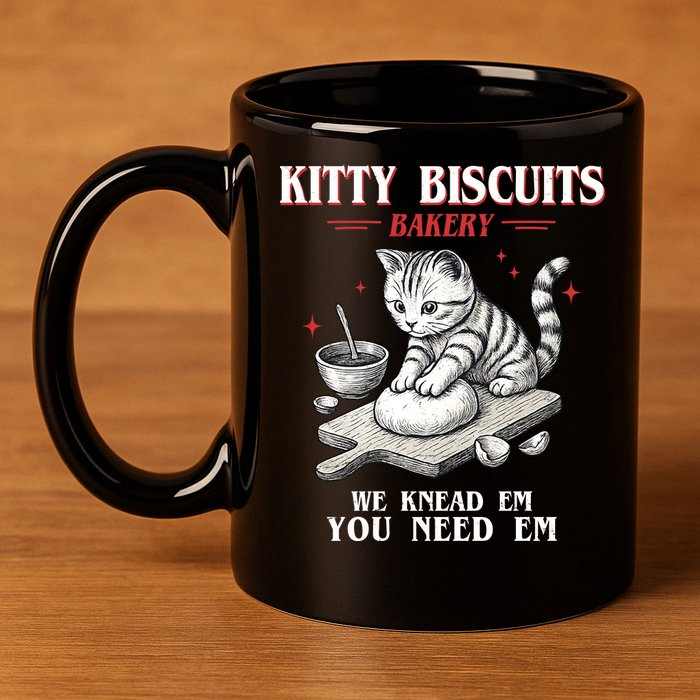 Kitty Biscuits We Knead Em You Need Em Cat Lover Baking 11oz C Handle Ceramic Mug