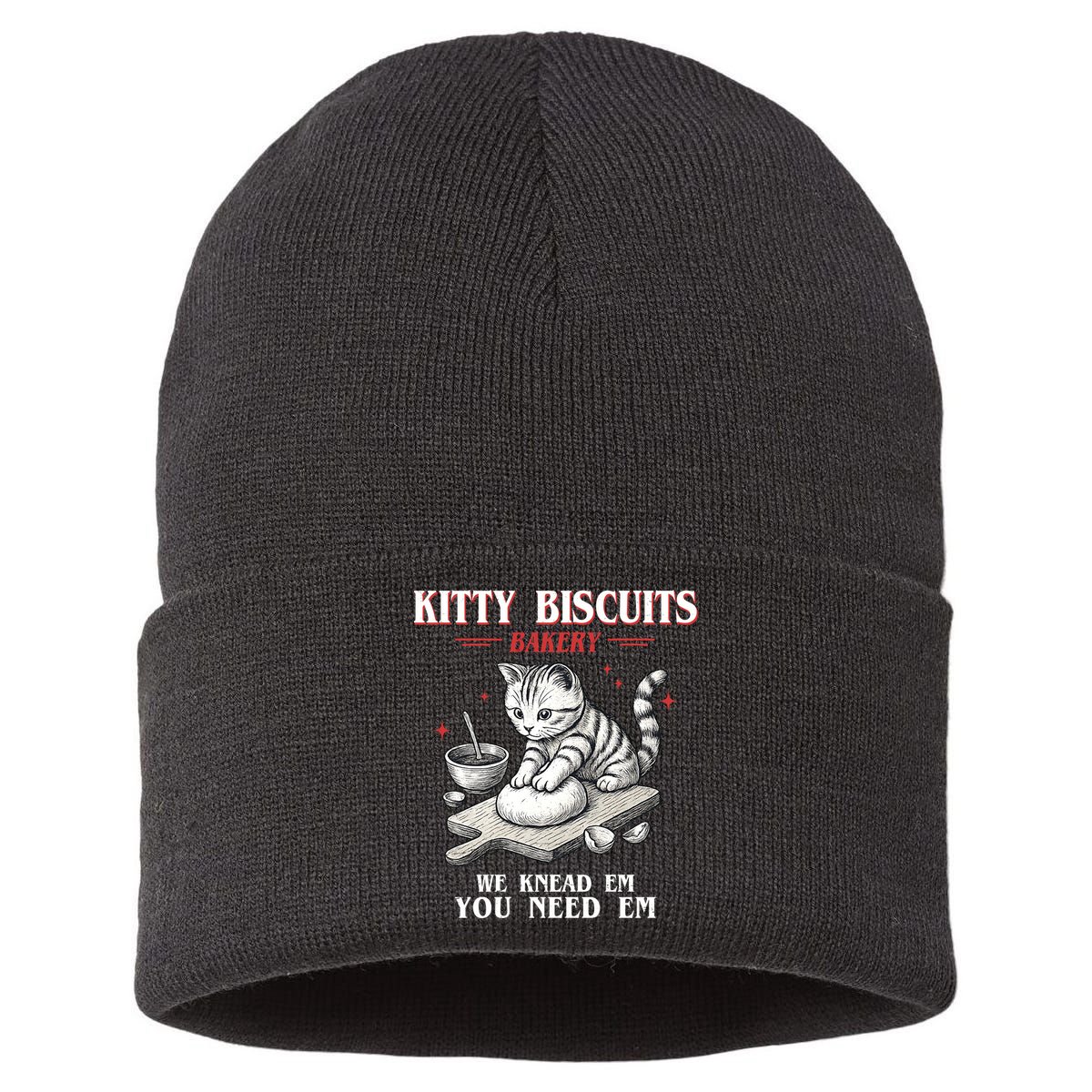 Kitty Biscuits We Knead Em You Need Em Cat Lover Baking Sustainable Knit Beanie