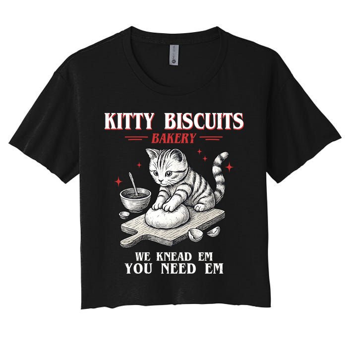 Kitty Biscuits We Knead Em You Need Em Cat Lover Baking Women's Crop Top Tee