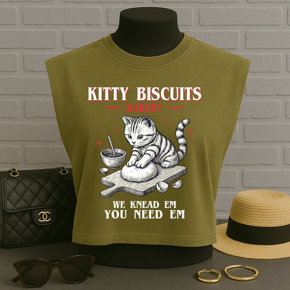 Kitty Biscuits We Knead Em You Need Em Cat Lover Baking Garment-Dyed Women's Muscle Tee