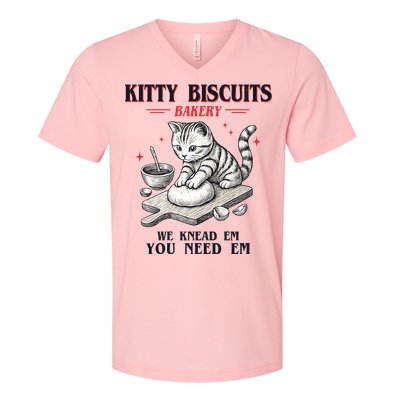 Kitty Biscuits We Knead Em You Need Em Cat Lover Baking V-Neck T-Shirt