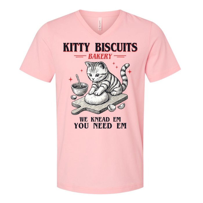 Kitty Biscuits We Knead Em You Need Em Cat Lover Baking V-Neck T-Shirt