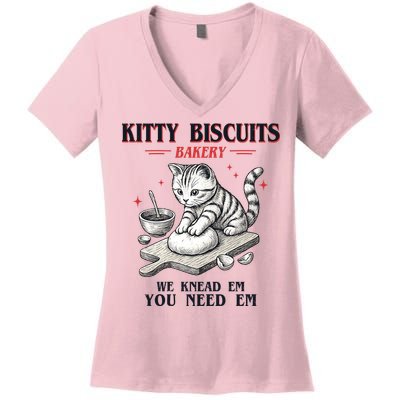Kitty Biscuits We Knead Em You Need Em Cat Lover Baking Women's V-Neck T-Shirt