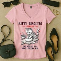 Kitty Biscuits We Knead Em You Need Em Cat Lover Baking Women's V-Neck T-Shirt