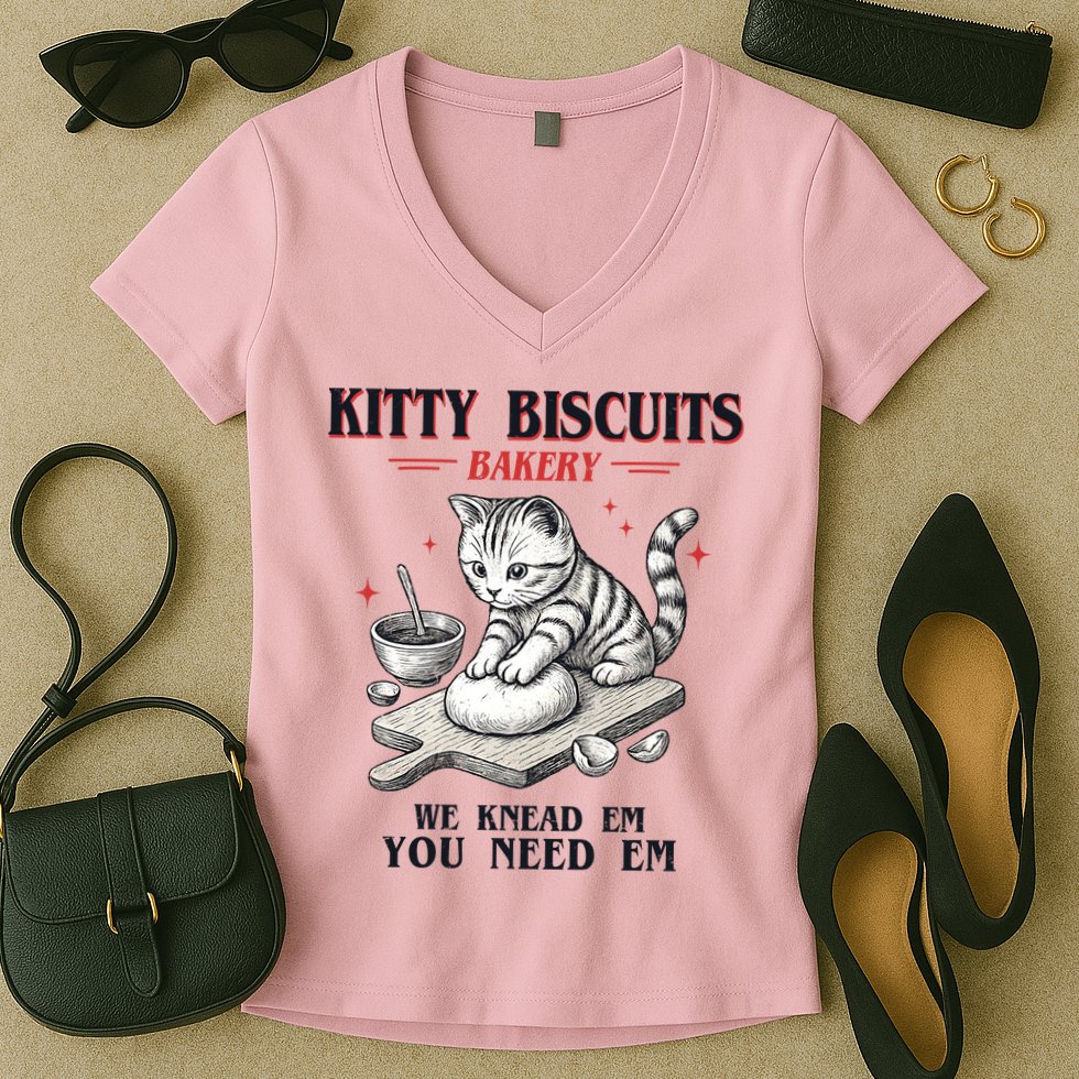Kitty Biscuits We Knead Em You Need Em Cat Lover Baking Women's V-Neck T-Shirt