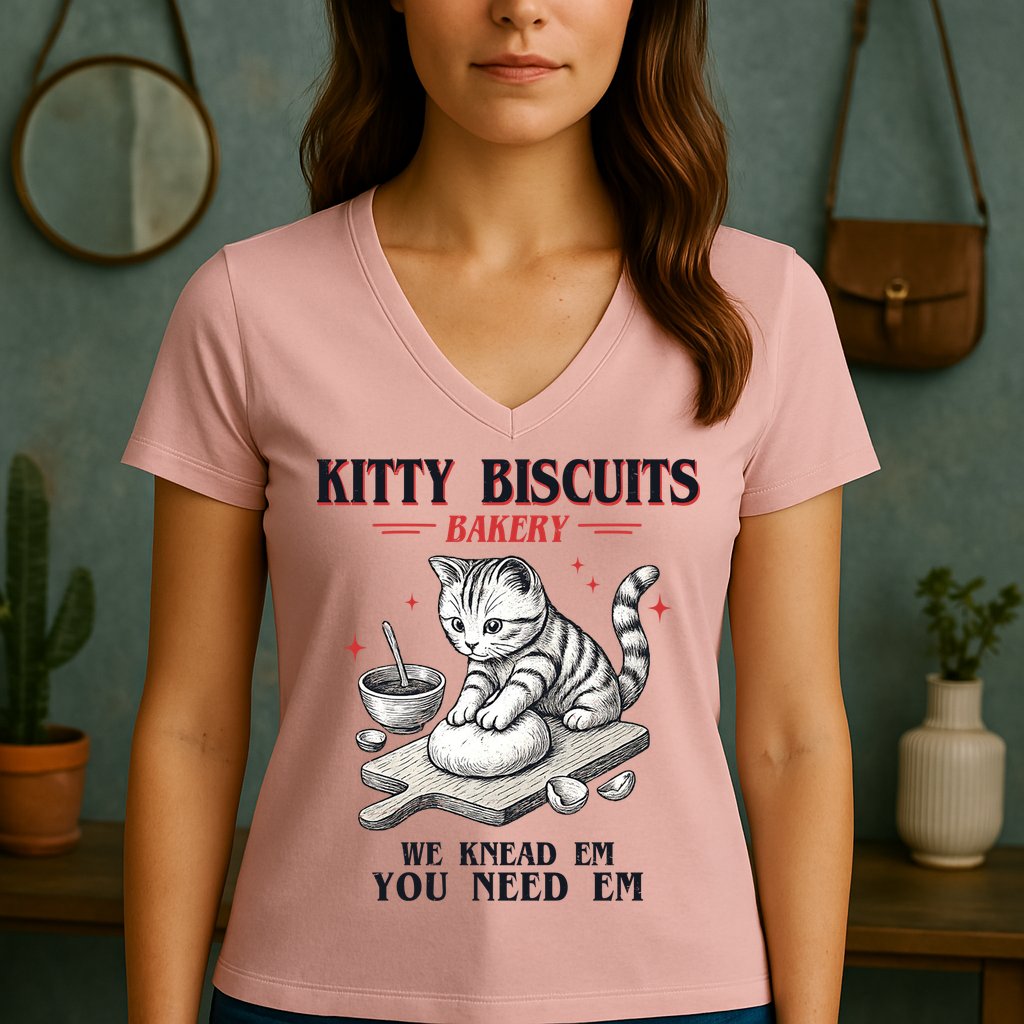 Kitty Biscuits We Knead Em You Need Em Cat Lover Baking Women's V-Neck T-Shirt