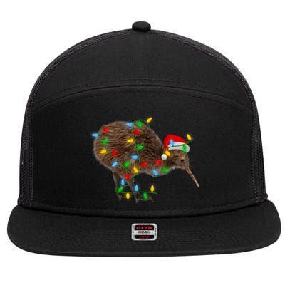 Kiwi Bird Xmas Lighting Holiday Santa Kiwi Christmas 7 Panel Mesh Trucker Snapback Hat