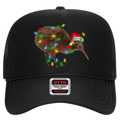 Kiwi Bird Xmas Lighting Holiday Santa Kiwi Christmas High Crown Mesh Back Trucker Hat