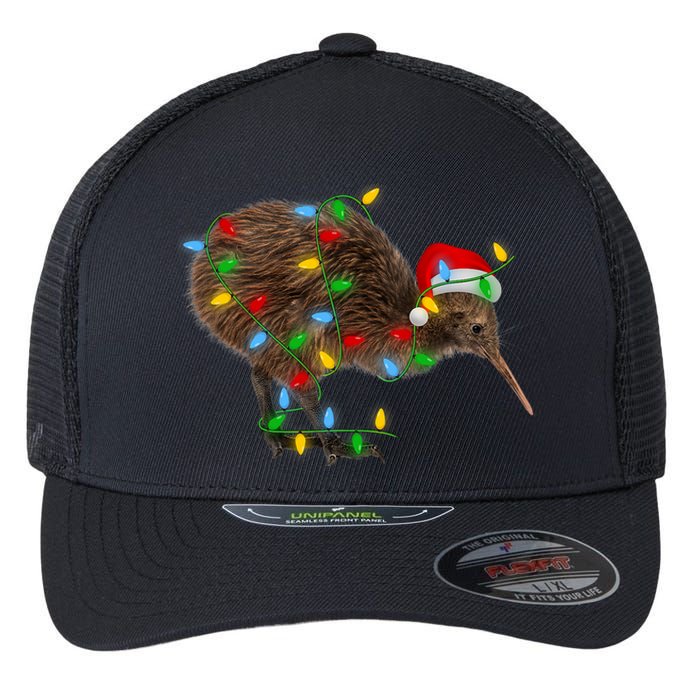 Kiwi Bird Xmas Lighting Holiday Santa Kiwi Christmas Flexfit Unipanel Trucker Cap