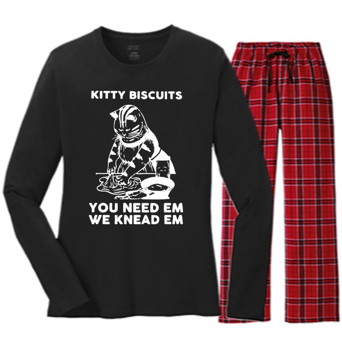 Kitty Biscuits You Need Em We Knead Em Funny Cat Women's Long Sleeve Flannel Pajama Set 