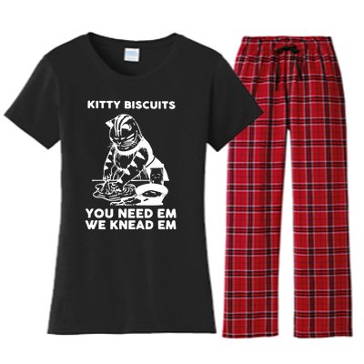 Kitty Biscuits You Need Em We Knead Em Funny Cat Women's Flannel Pajama Set