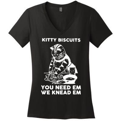 Kitty Biscuits You Need Em We Knead Em Funny Cat Women's V-Neck T-Shirt