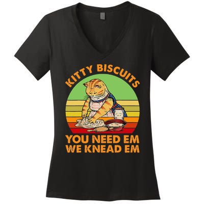 Kitty Biscuits You Need Em We Knead Em Vintage Women's V-Neck T-Shirt