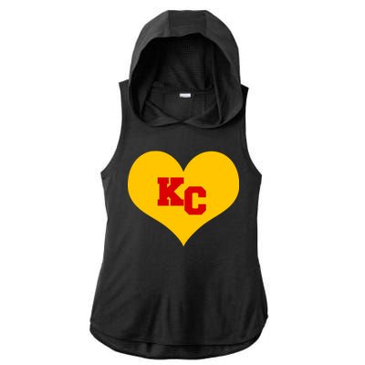 KC Football Heart Kansas City Fan Ladies PosiCharge Tri-Blend Wicking Draft Hoodie Tank