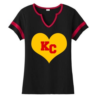 KC Football Heart Kansas City Fan Ladies Halftime Notch Neck Tee