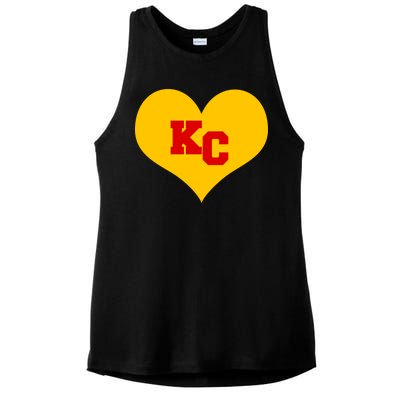 KC Football Heart Kansas City Fan Ladies PosiCharge Tri-Blend Wicking Tank