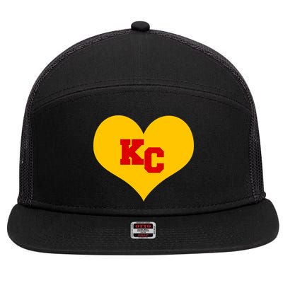 KC Football Heart Kansas City Fan 7 Panel Mesh Trucker Snapback Hat