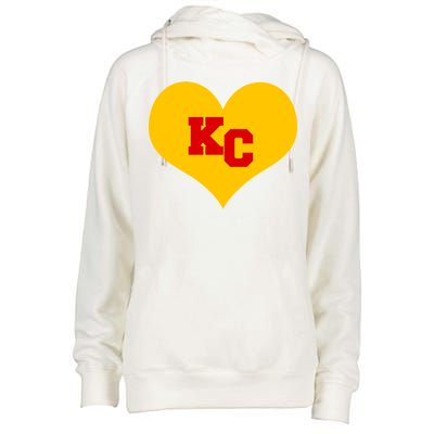 KC Football Heart Kansas City Fan Womens Funnel Neck Pullover Hood