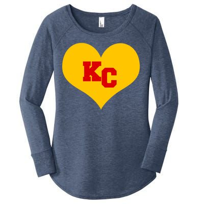 KC Football Heart Kansas City Fan Women's Perfect Tri Tunic Long Sleeve Shirt