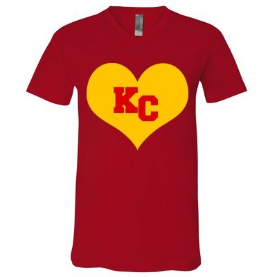 KC Football Heart Kansas City Fan V-Neck T-Shirt