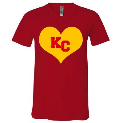 KC Football Heart Kansas City Fan V-Neck T-Shirt