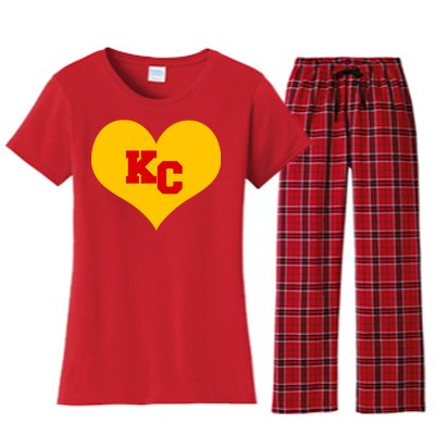 KC Football Heart Kansas City Fan Women's Flannel Pajama Set