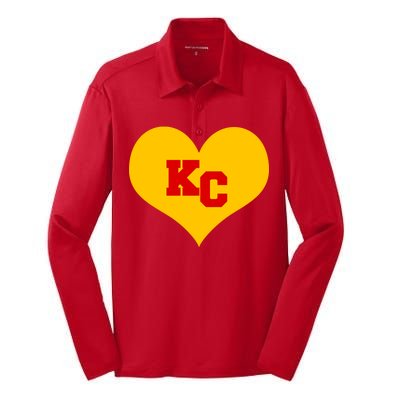 KC Football Heart Kansas City Fan Silk Touch Performance Long Sleeve Polo