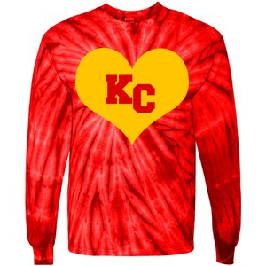 KC Football Heart Kansas City Fan Tie-Dye Long Sleeve Shirt