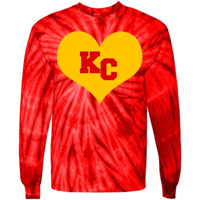 KC Football Heart Kansas City Fan Tie-Dye Long Sleeve Shirt