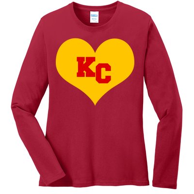 KC Football Heart Kansas City Fan Ladies Long Sleeve Shirt