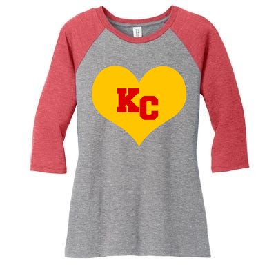 KC Football Heart Kansas City Fan Women's Tri-Blend 3/4-Sleeve Raglan Shirt