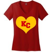 KC Football Heart Kansas City Fan Women's V-Neck T-Shirt