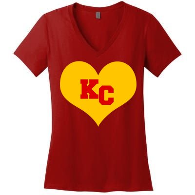 KC Football Heart Kansas City Fan Women's V-Neck T-Shirt