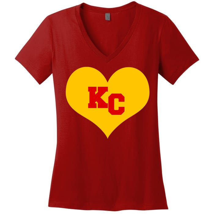 KC Football Heart Kansas City Fan Women's V-Neck T-Shirt