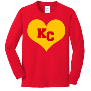 KC Football Heart Kansas City Fan Kids Long Sleeve Shirt