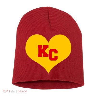 KC Football Heart Kansas City Fan Short Acrylic Beanie