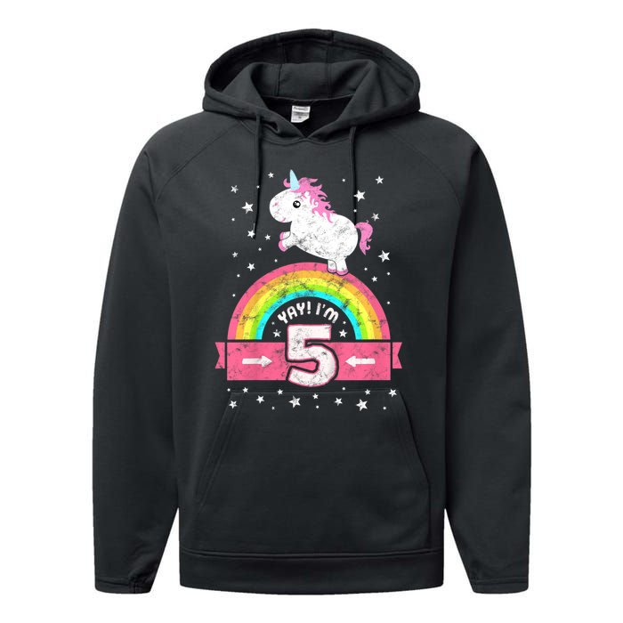 K.i.d.s Cute 5th Birthday Girl Pink Unicorn Rainbow 5 Year Performance Fleece Hoodie