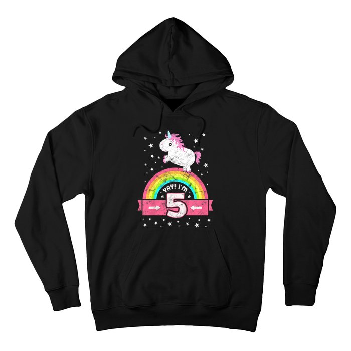 K.i.d.s Cute 5th Birthday Girl Pink Unicorn Rainbow 5 Year Hoodie