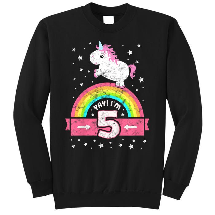 K.i.d.s Cute 5th Birthday Girl Pink Unicorn Rainbow 5 Year Sweatshirt