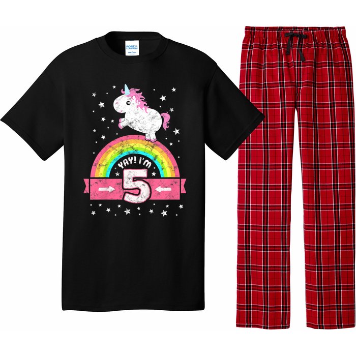 K.i.d.s Cute 5th Birthday Girl Pink Unicorn Rainbow 5 Year Pajama Set