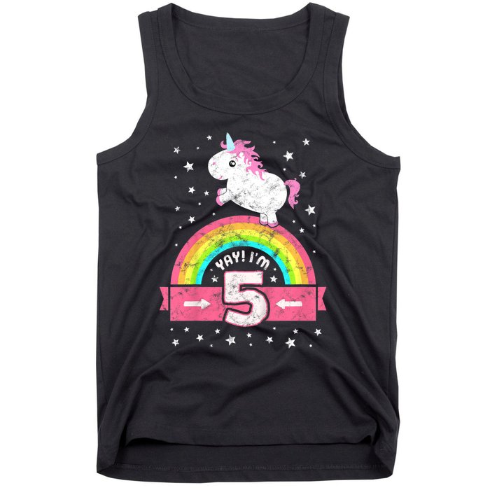 K.i.d.s Cute 5th Birthday Girl Pink Unicorn Rainbow 5 Year Tank Top