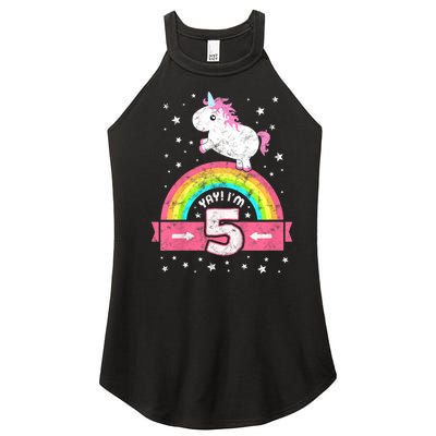 K.i.d.s Cute 5th Birthday Girl Pink Unicorn Rainbow 5 Year Women’s Perfect Tri Rocker Tank