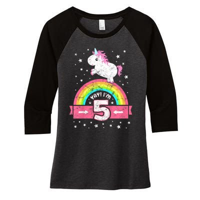 K.i.d.s Cute 5th Birthday Girl Pink Unicorn Rainbow 5 Year Women's Tri-Blend 3/4-Sleeve Raglan Shirt