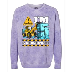 Kids Construction 5th Birthday Boy 5 Bulldozer Digger Truck Cool Gift Colorblast Crewneck Sweatshirt