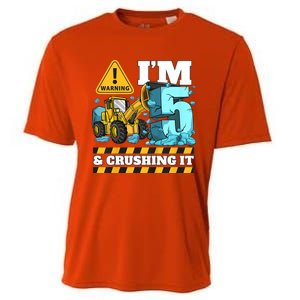 Kids Construction 5th Birthday Boy 5 Bulldozer Digger Truck Cool Gift Cooling Performance Crew T-Shirt