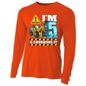 Kids Construction 5th Birthday Boy 5 Bulldozer Digger Truck Cool Gift Cooling Performance Long Sleeve Crew