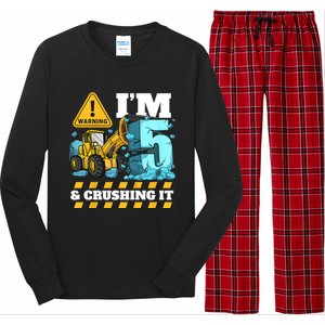 Kids Construction 5th Birthday Boy 5 Bulldozer Digger Truck Cool Gift Long Sleeve Pajama Set