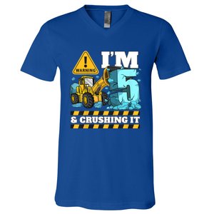 Kids Construction 5th Birthday Boy 5 Bulldozer Digger Truck Cool Gift V-Neck T-Shirt