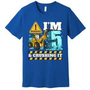 Kids Construction 5th Birthday Boy 5 Bulldozer Digger Truck Cool Gift Premium T-Shirt